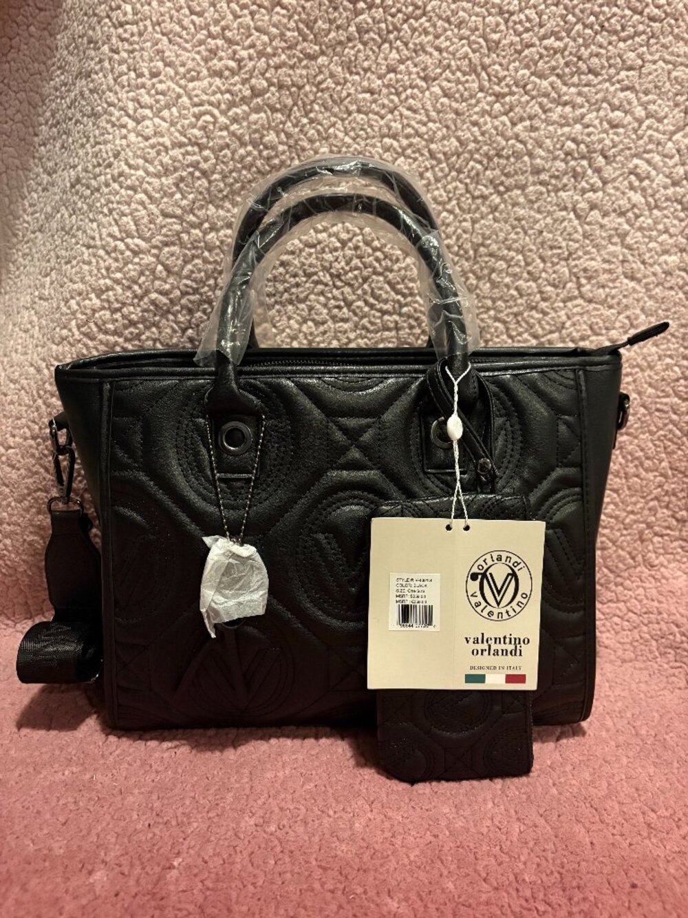 Valentino Orlandi Women's Quilted Black Vegan Leather Satchel Handbag New